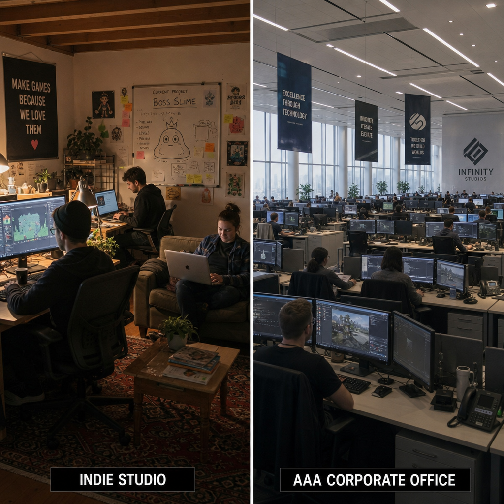 making game in indie studio vs corporate